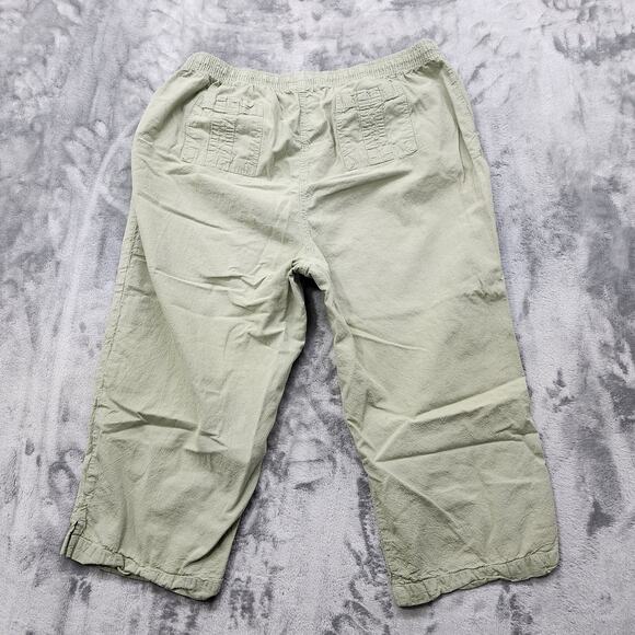 Vintage Erika Pants Womens XL Green Pull On Cotton High Rise Capri Drawstring - Picture 2 of 11